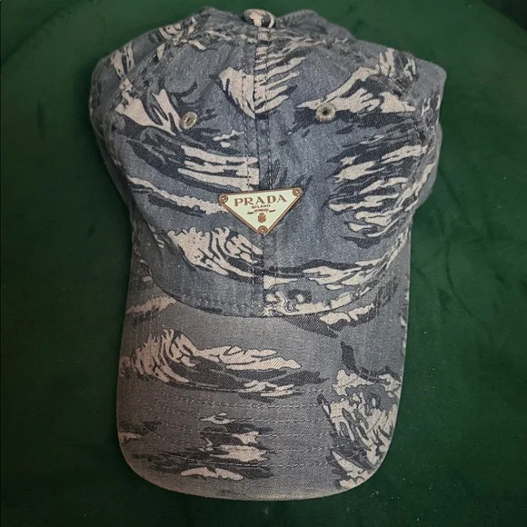 PRADA Denim Blue Camouflage Baseball Cap - BRAND NEW - Prada Logo Hat - Picture 1 of 4